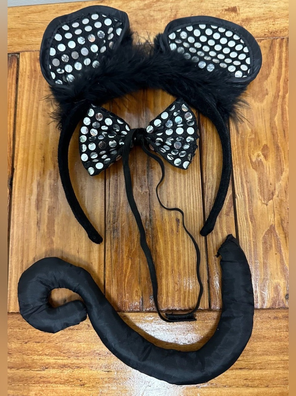 Costume 3-Piece Black Sequin Mouse / Cat Costume Set (Headband, Bow tie, tail)